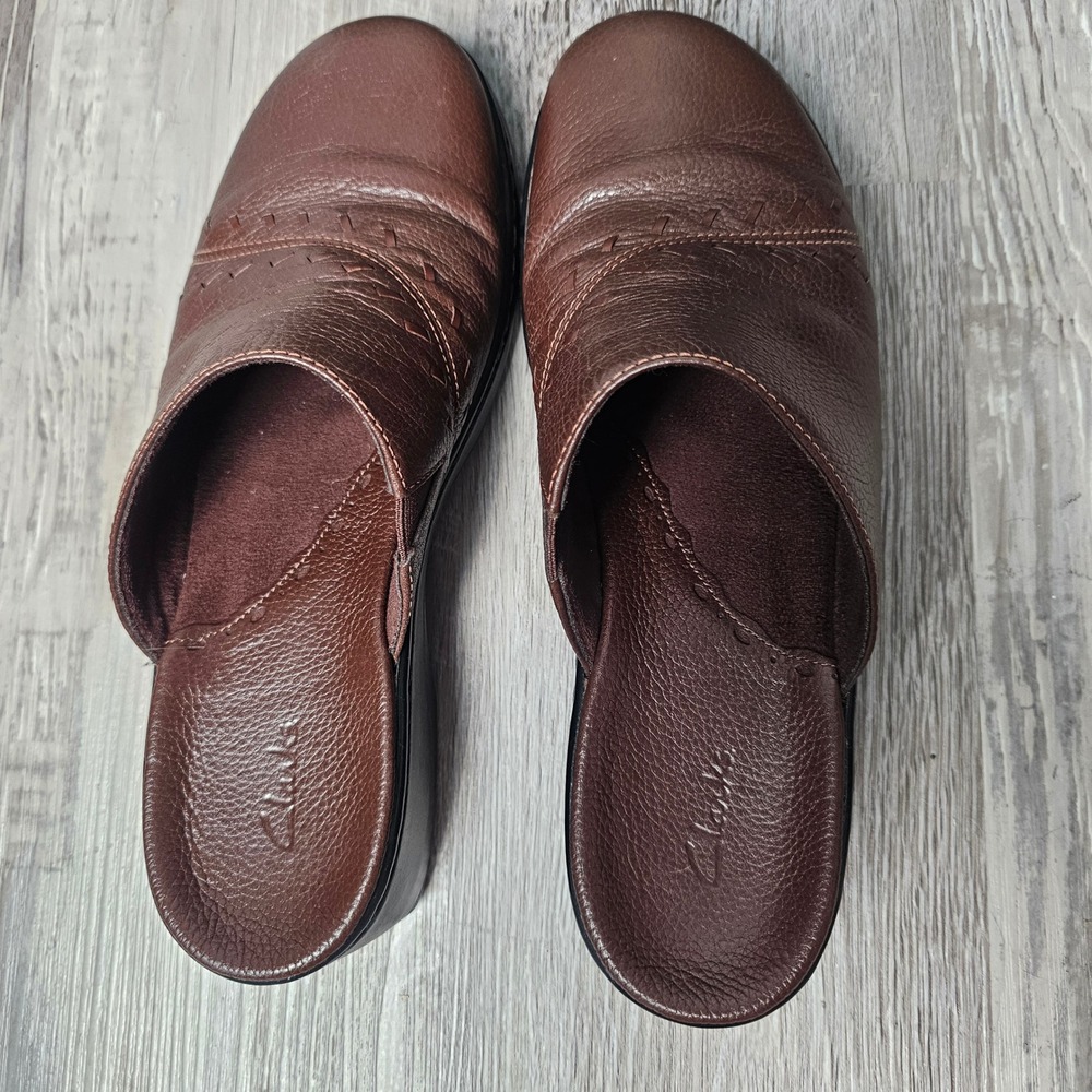 Clarks Daffodil Mules Women 10M Mink Brown Leather Comfort Slip On Clogs - Picture 2 of 9